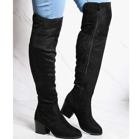 TOP Moda Shoes - Top Moda black over-the-knee vegan Suede block heel winter boots
